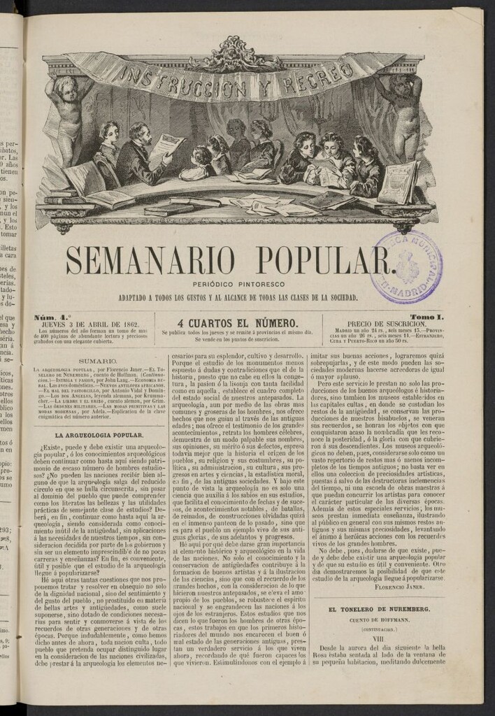 Miniatura de Semanario popular: periódico pintoresco del 3 de abril de 1862, nº 4