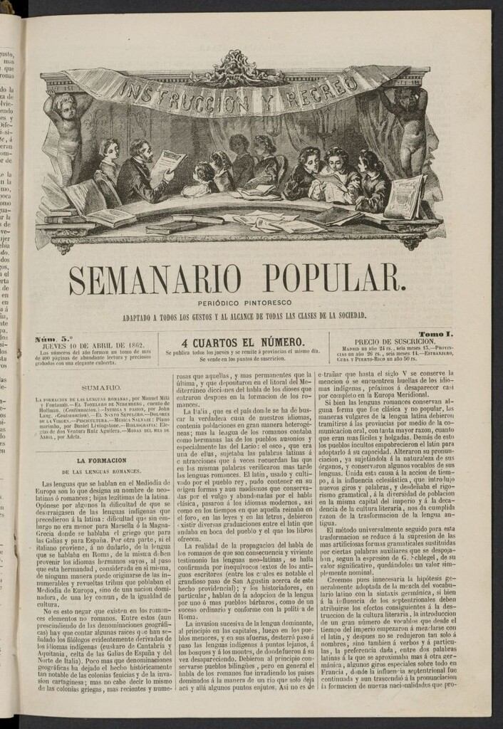 Miniatura de Semanario popular: periódico pintoresco del 10 de abril de 1862, nº 5