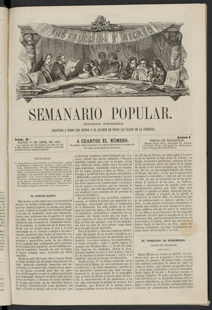 Miniatura de Semanario popular: periódico pintoresco del 17 de abril de 1862, nº 6