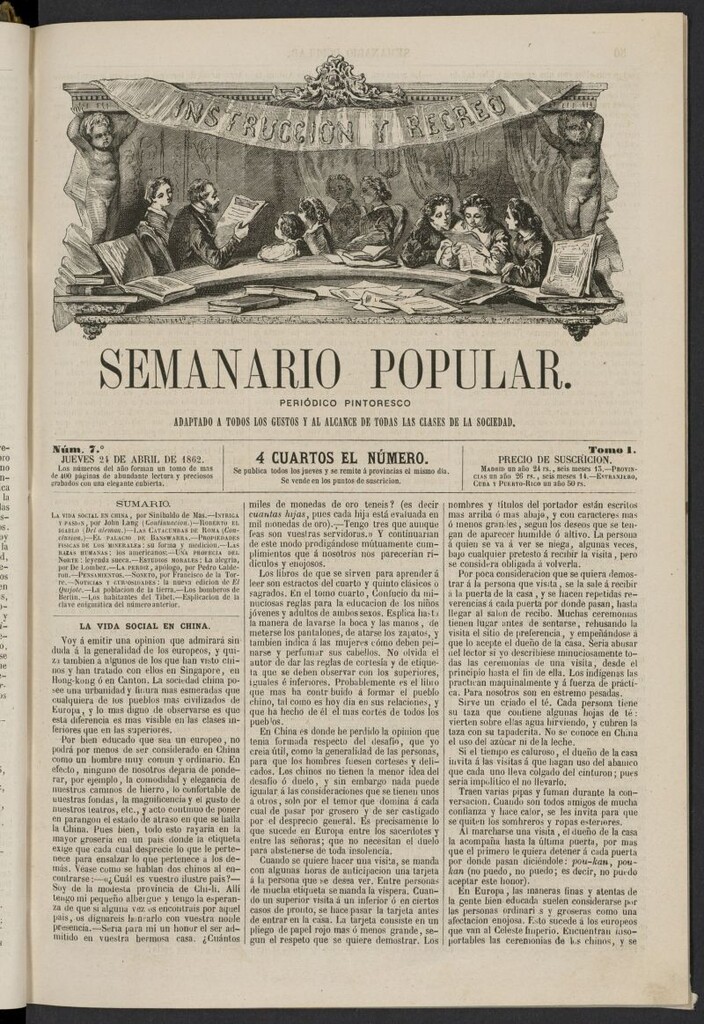 Miniatura de Semanario popular: periódico pintoresco del 24 de abril de 1862, nº 7