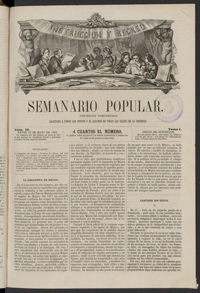 Miniatura de Semanario popular: periódico pintoresco del 22 de mayo de 1862, nº 11