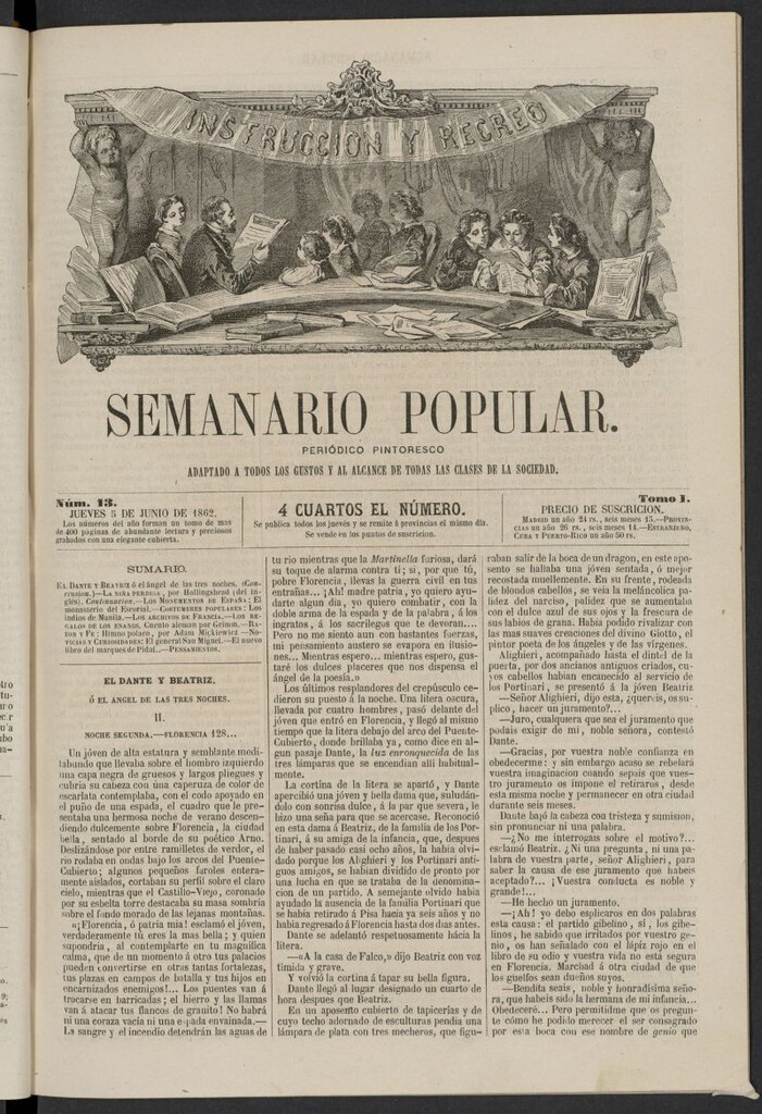 Miniatura de Semanario popular: periódico pintoresco del 5 de junio de 1862, nº 13