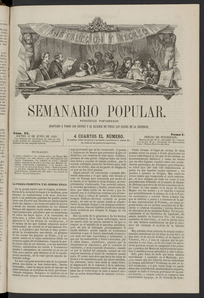 Miniatura de Semanario popular: periódico pintoresco del 19 de junio de 1862, nº 15