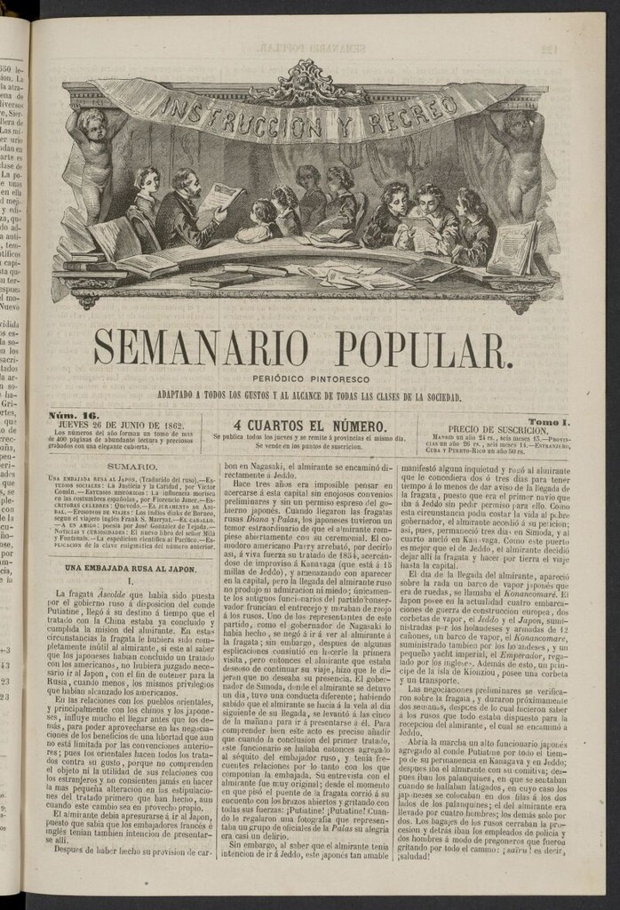 Miniatura de Semanario popular: periódico pintoresco del 26 de junio de 1862, nº 16