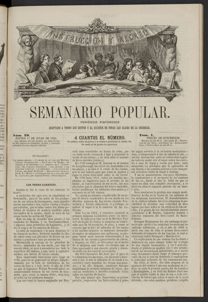 Miniatura de Semanario popular: periódico pintoresco del 17 de julio de 1862, nº 19