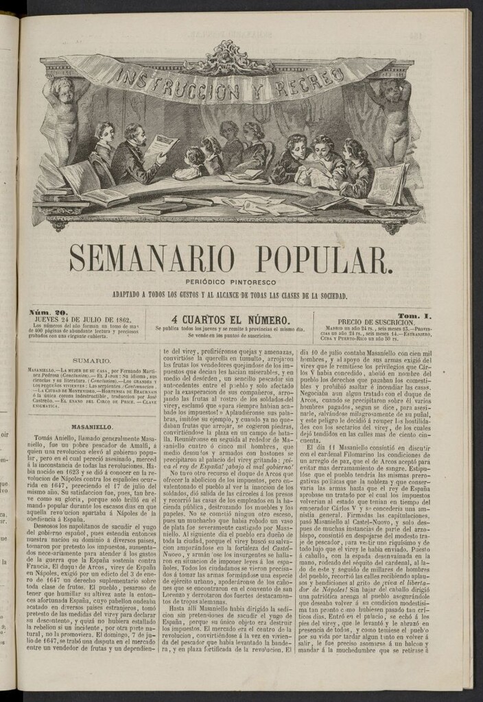 Miniatura de Semanario popular: periódico pintoresco del 24 de julio de 1862, nº 20