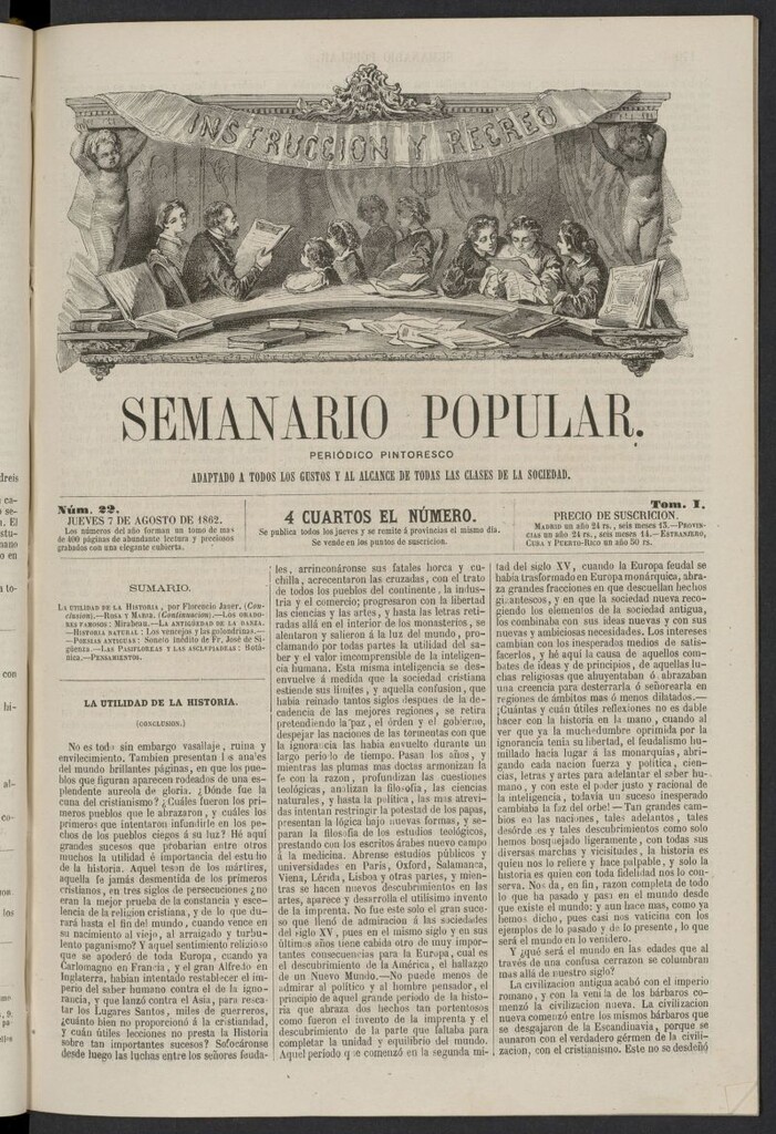 Miniatura de Semanario popular: periódico pintoresco del 7 de agosto de 1862, nº 22