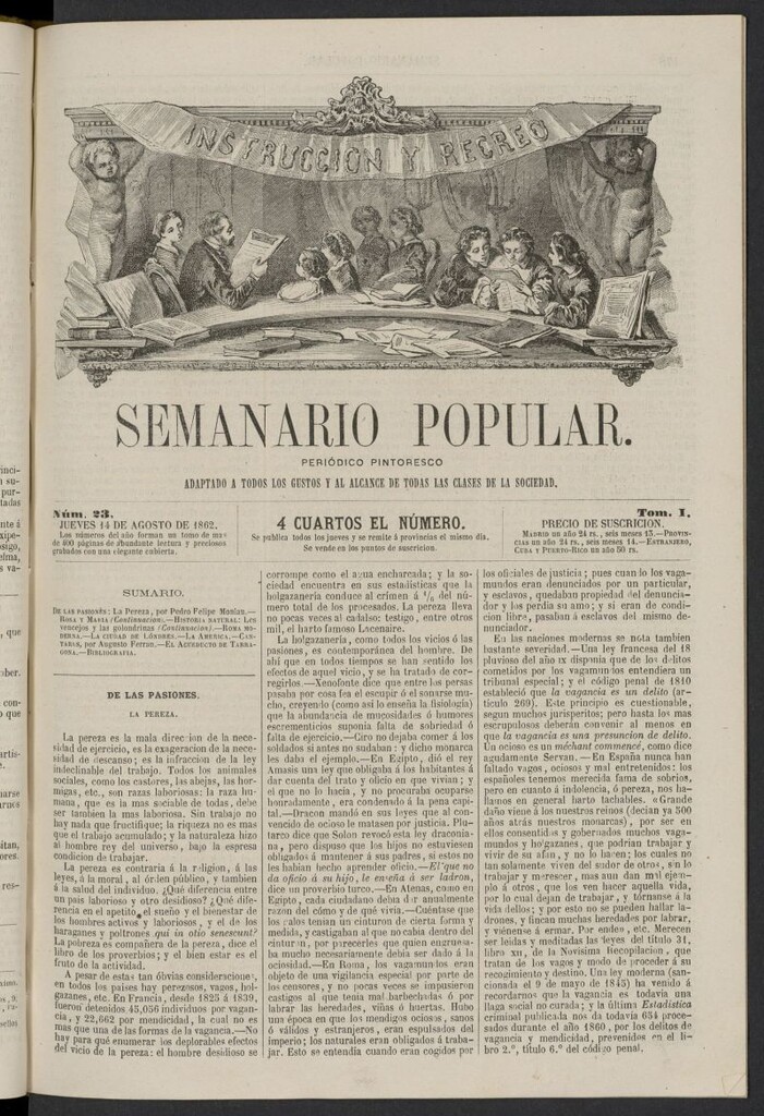 Miniatura de Semanario popular: periódico pintoresco del 14 de agosto de 1862, nº 23