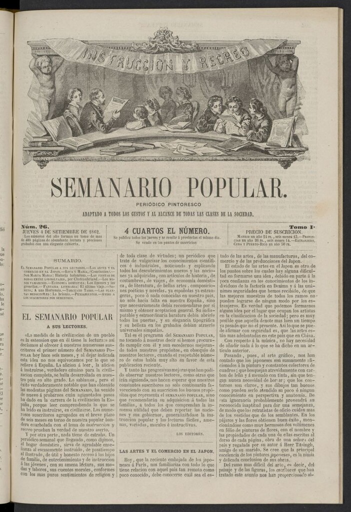 Miniatura de Semanario popular: periódico pintoresco del 4 de septiembre de 1862, nº 26