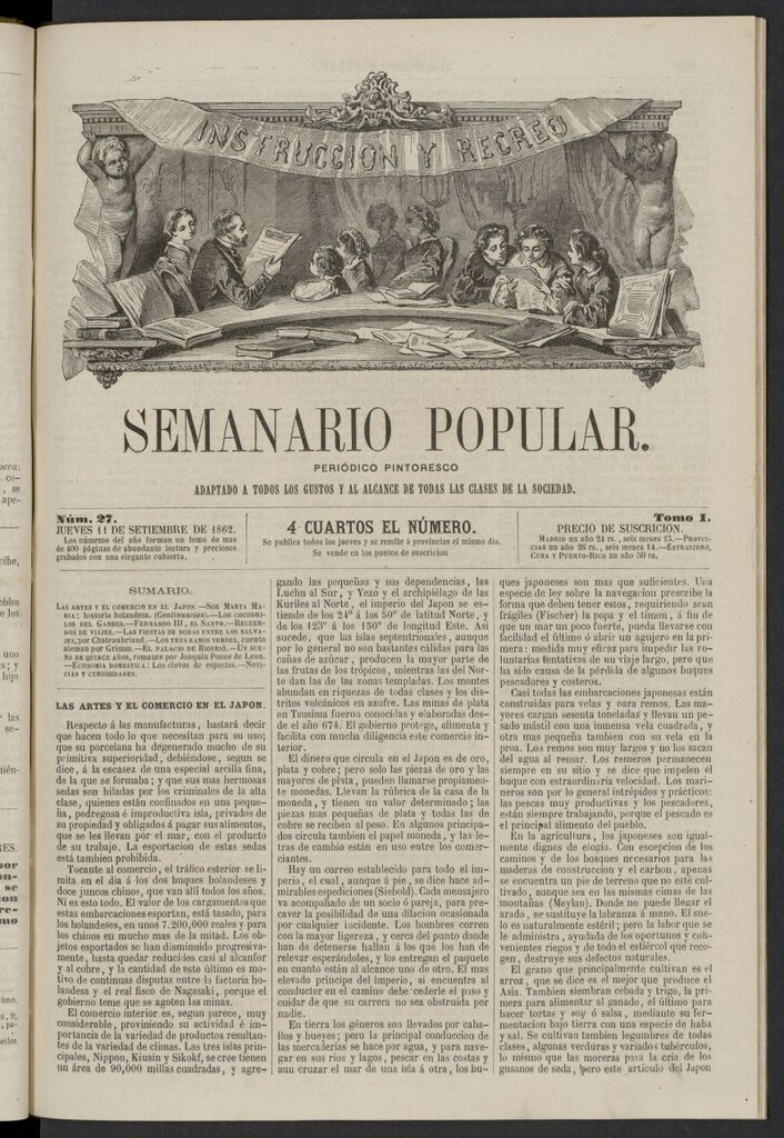 Miniatura de Semanario popular: periódico pintoresco del 11 de septiembre de 1862, nº 27