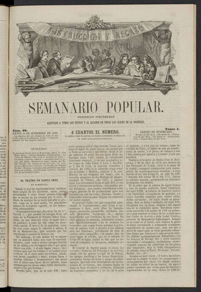 Miniatura de Semanario popular: periódico pintoresco del 18 de septiembre de 1862, nº 28