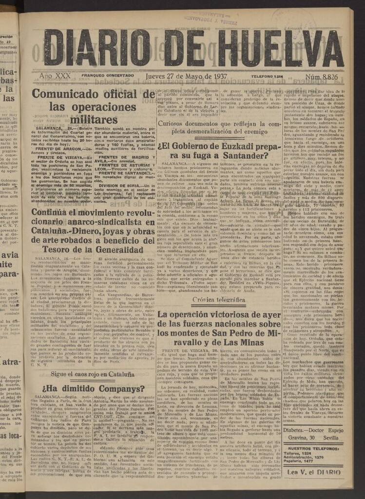 Miniatura de Diario de Huelva : periódico independiente del 27 de mayo de 1937