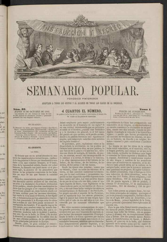 Miniatura de Semanario popular: periódico pintoresco del 16 de octubre de 1862, nº 32