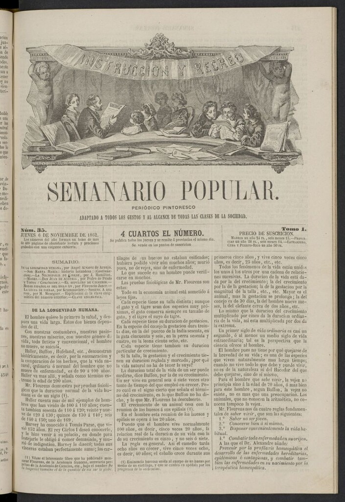Miniatura de Semanario popular: periódico pintoresco del 6 de noviembre de 1862, nº 35
