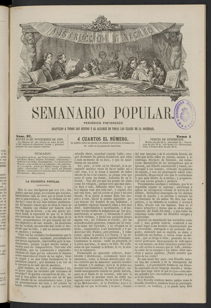 Miniatura de Semanario popular: periódico pintoresco del 20 de noviembre de 1862, nº 37