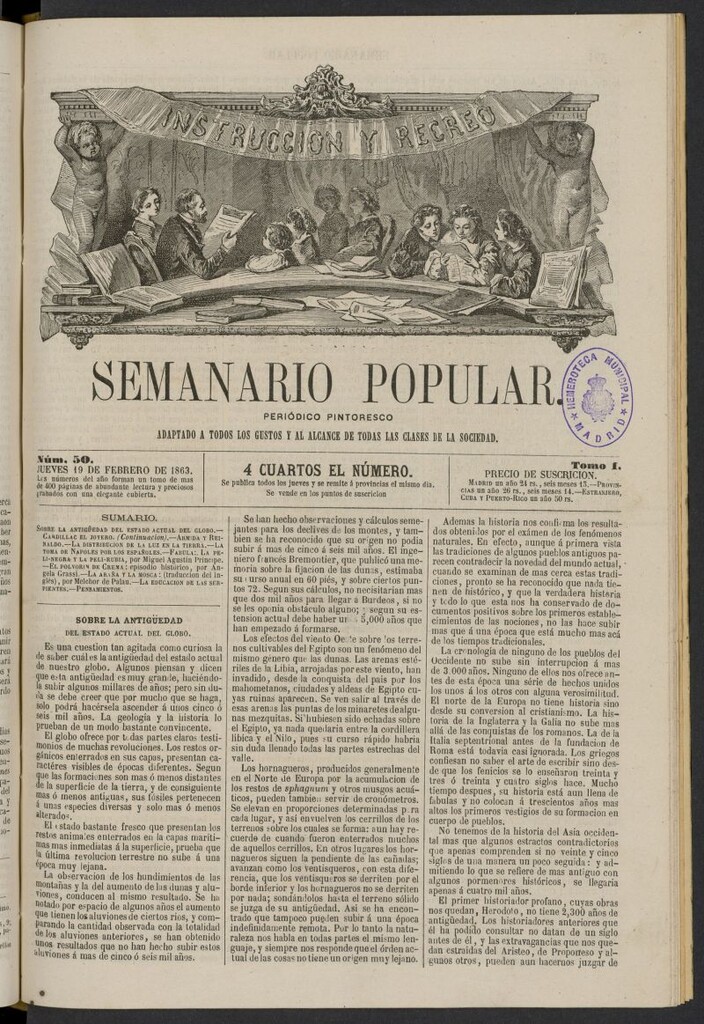 Miniatura de Semanario popular: periódico pintoresco del 19 de febrero de 1863, nº 50
