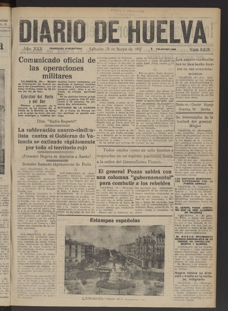 Miniatura de Diario de Huelva : periódico independiente del 29 de mayo de 1937