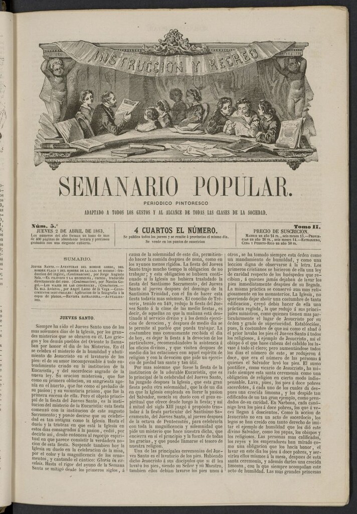 Miniatura de Semanario popular: periódico pintoresco del 2 de abril de 1863, nº 5