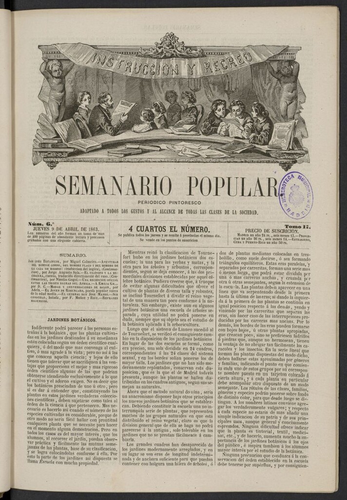 Miniatura de Semanario popular: periódico pintoresco del 9 de abril de 1863, nº 6