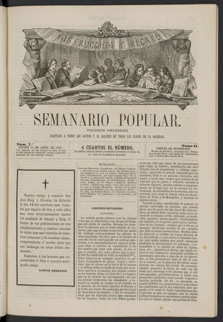 Miniatura de Semanario popular: periódico pintoresco del 16 de abril de 1863, nº 7