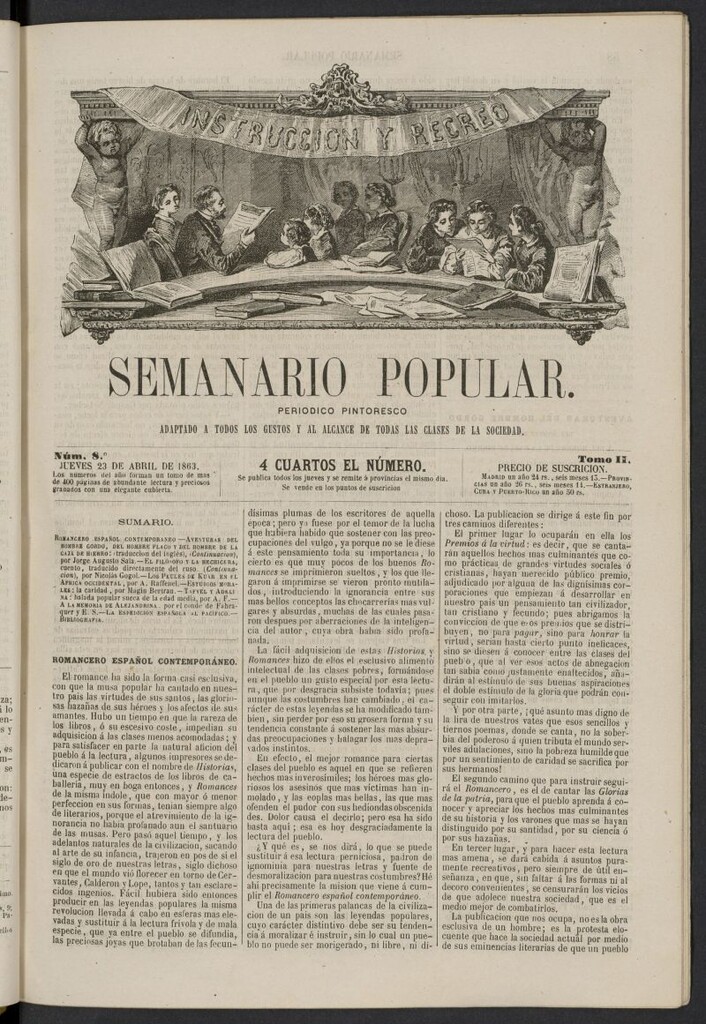 Miniatura de Semanario popular: periódico pintoresco del 23 de abril de 1863, nº 8