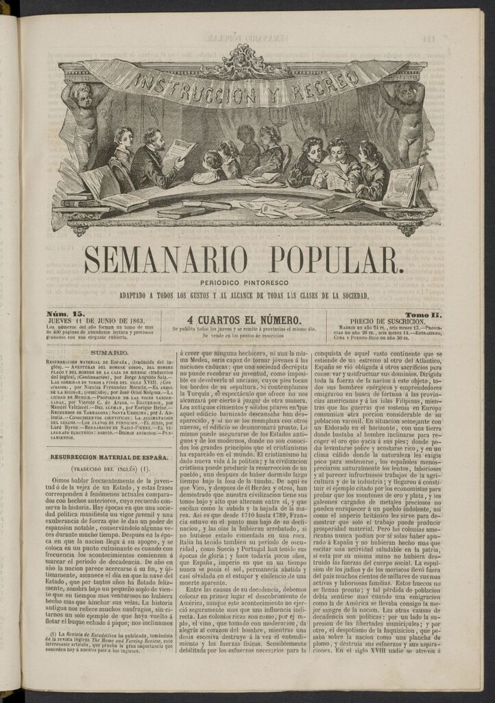 Miniatura de Semanario popular: periódico pintoresco del 11 de junio de 1863, nº 15
