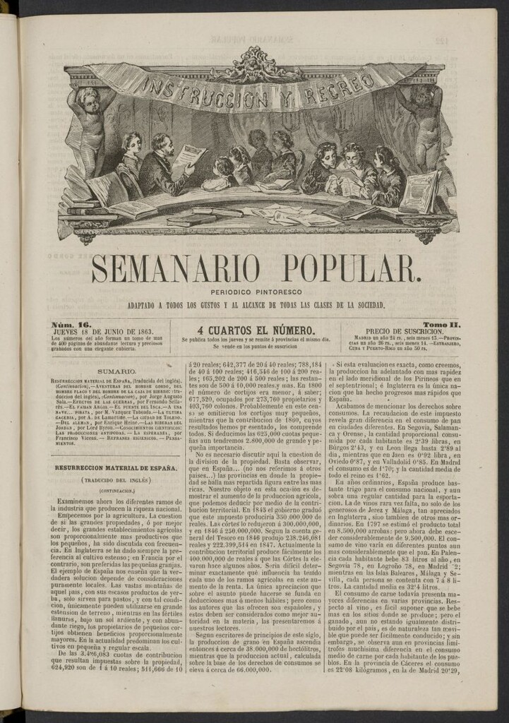 Miniatura de Semanario popular: periódico pintoresco del 18 de junio de 1863, nº 16