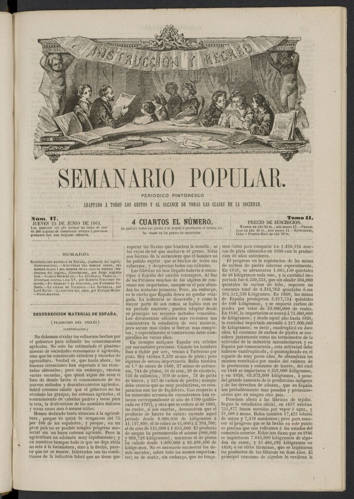 Miniatura de Semanario popular: periódico pintoresco del 25 de junio de 1863, nº 17