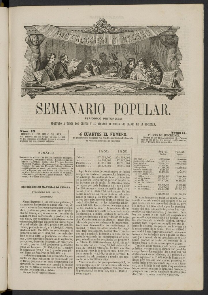 Miniatura de Semanario popular: periódico pintoresco del 9 de julio de 1863, nº 19