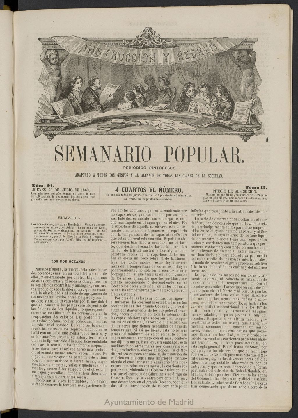 Miniatura de Semanario popular: periódico pintoresco del 23 de julio de 1863, nº 21