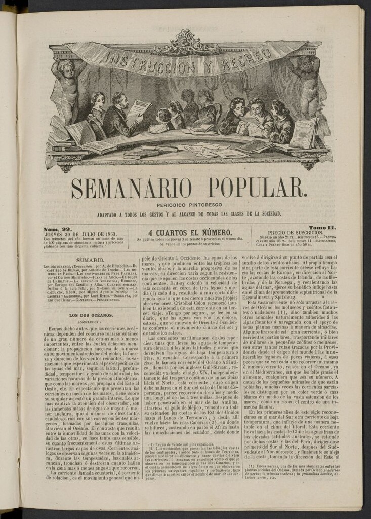 Miniatura de Semanario popular: periódico pintoresco del 30 de julio de 1863, nº 22
