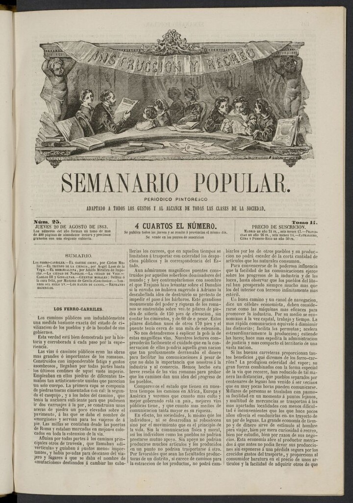 Miniatura de Semanario popular: periódico pintoresco del 20 de agosto de 1863, nº 25