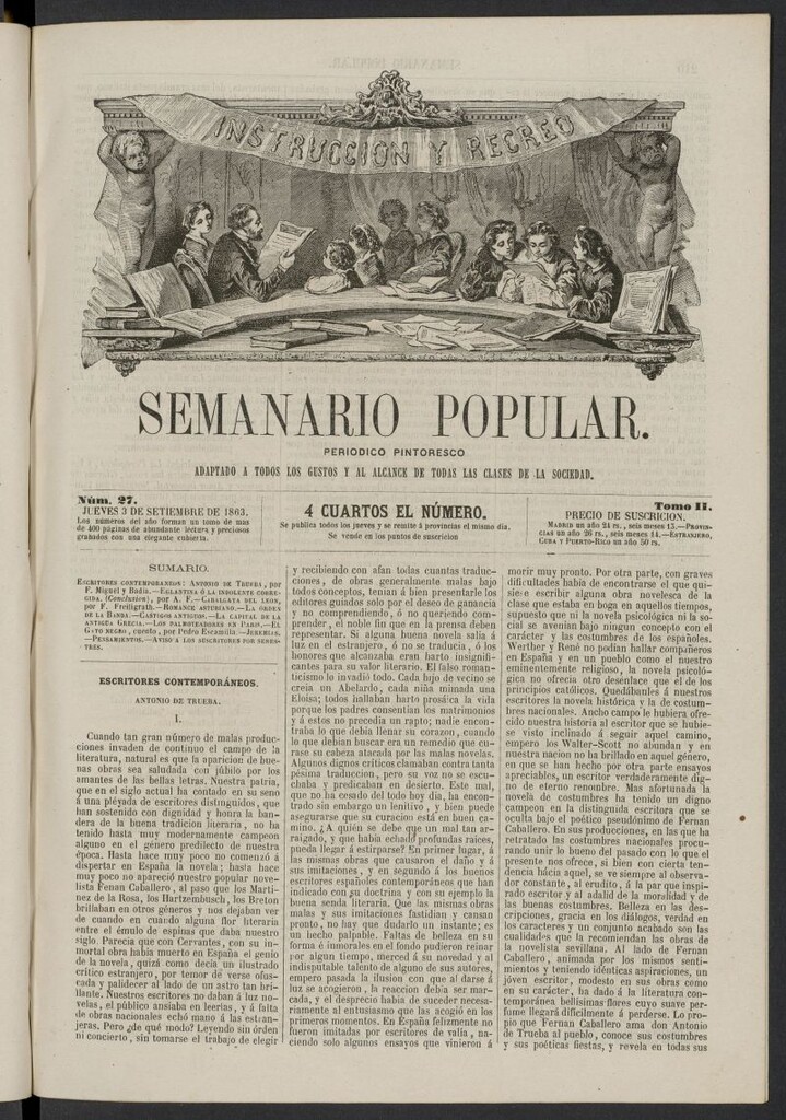 Miniatura de Semanario popular: periódico pintoresco del 3 de septiembre de 1863, nº 27