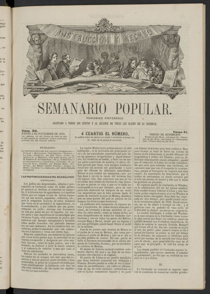 Miniatura de Semanario popular: periódico pintoresco del 5 de noviembre de 1863, nº 36