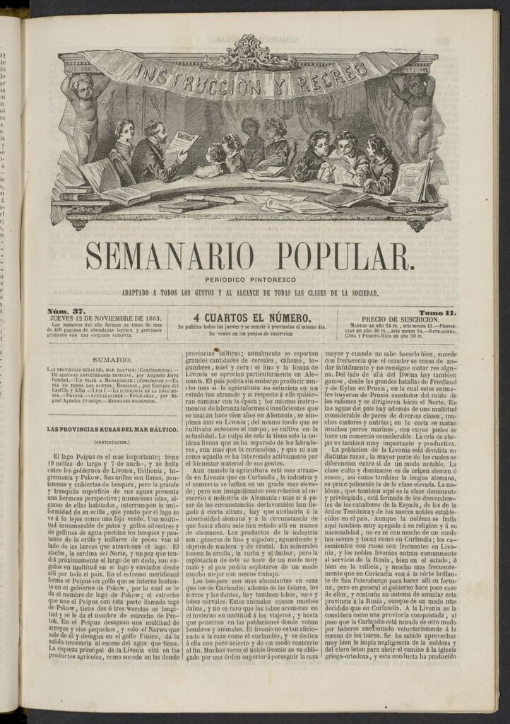 Miniatura de Semanario popular: periódico pintoresco del 12 de noviembre de 1863, nº 37