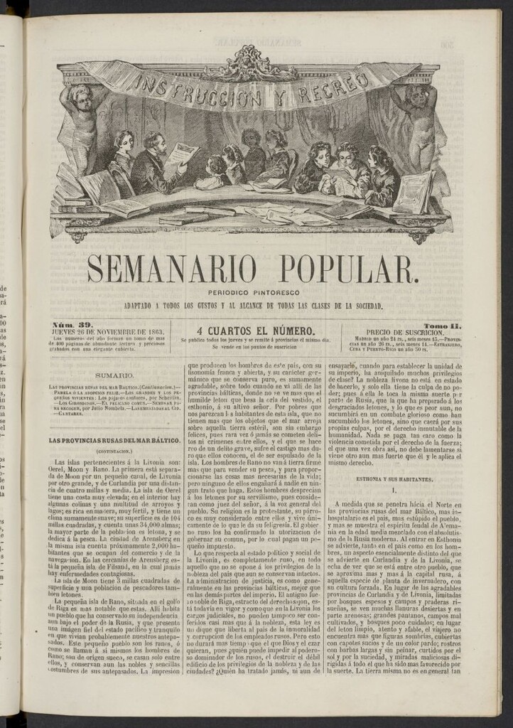 Miniatura de Semanario popular: periódico pintoresco del 26 de noviembre de 1863, nº 39