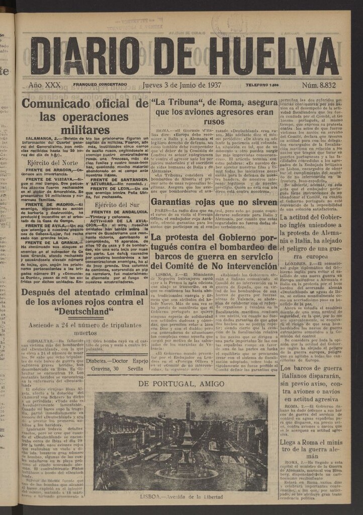 Miniatura de Diario de Huelva : periódico independiente del 3 de junio de 1937