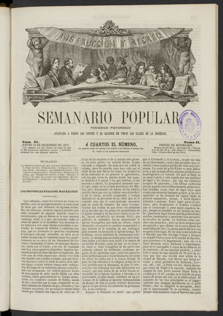 Miniatura de Semanario popular: periódico pintoresco del 10 de diciembre de 1863, nº 41