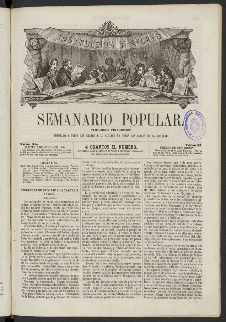 Miniatura de Semanario popular: periódico pintoresco del 7 de enero de 1864, nº 45