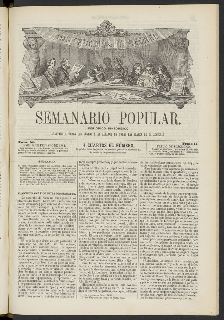 Miniatura de Semanario popular: periódico pintoresco del 11 de febrero de 1864, nº 50