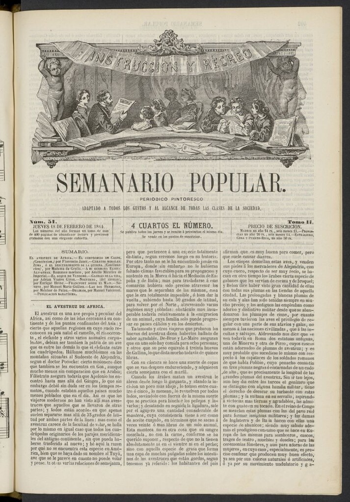 Miniatura de Semanario popular: periódico pintoresco del 18 de febrero de 1864, nº 51