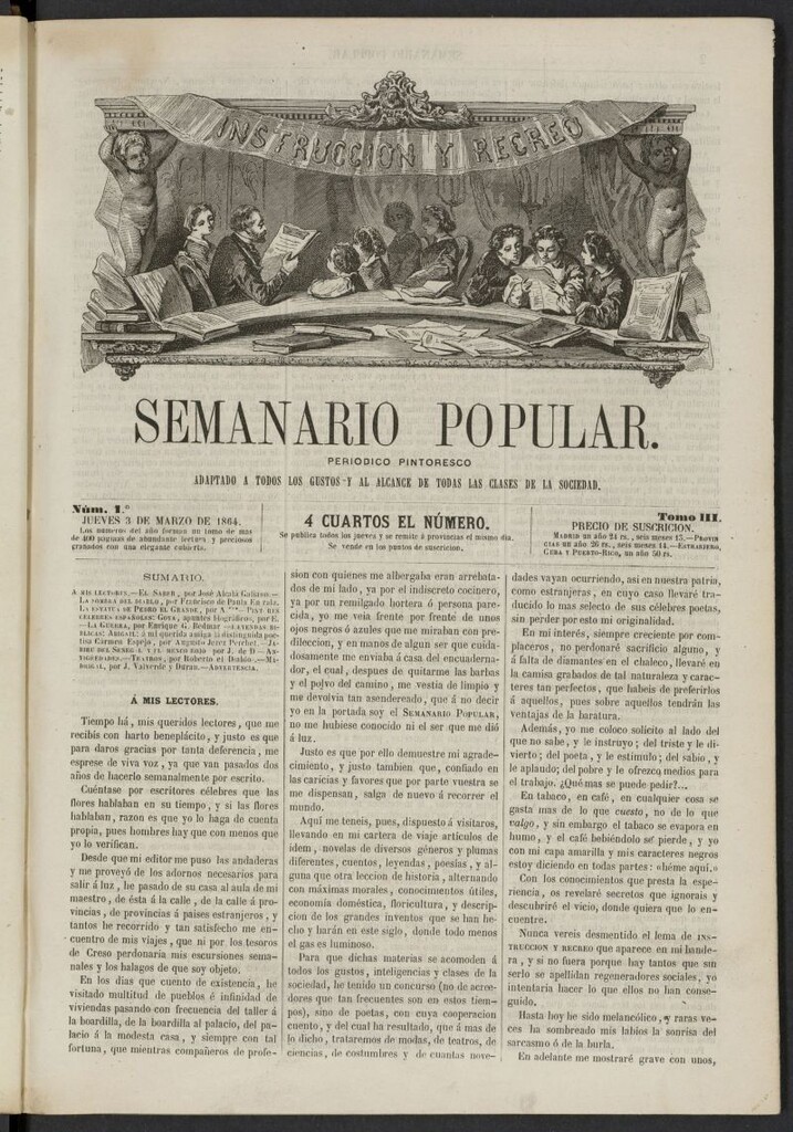 Miniatura de Semanario popular: periódico pintoresco del 3 de marzo de 1864, nº 1