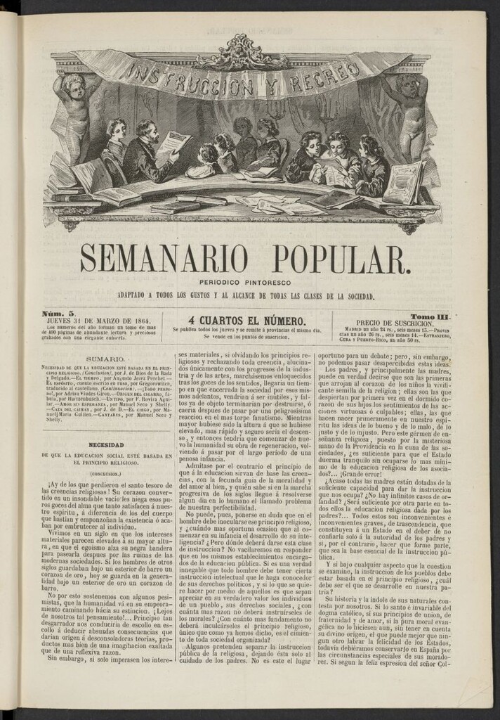 Miniatura de Semanario popular: periódico pintoresco del 31 de marzo de 1864, nº 5