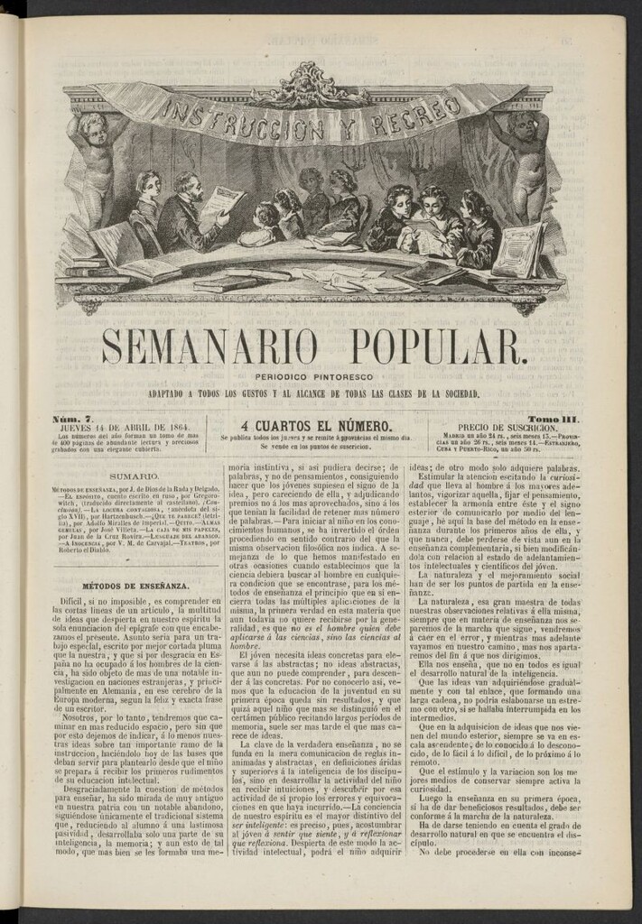 Miniatura de Semanario popular: periódico pintoresco del 14 de abril de 1864, nº 7