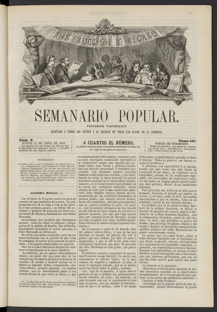 Miniatura de Semanario popular: periódico pintoresco del 21 de abril de 1864, nº 8