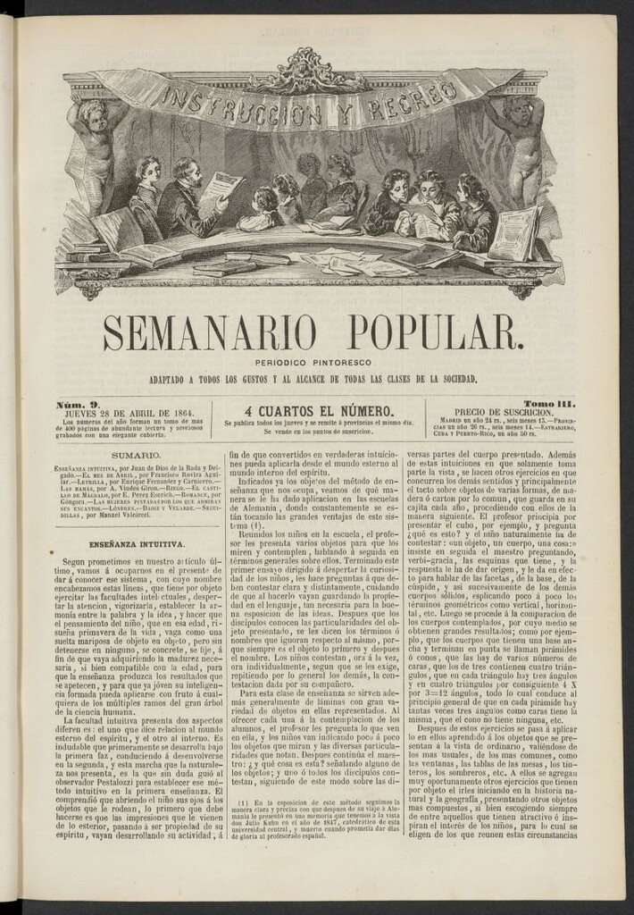 Miniatura de Semanario popular: periódico pintoresco del 28 de abril de 1864, nº 9