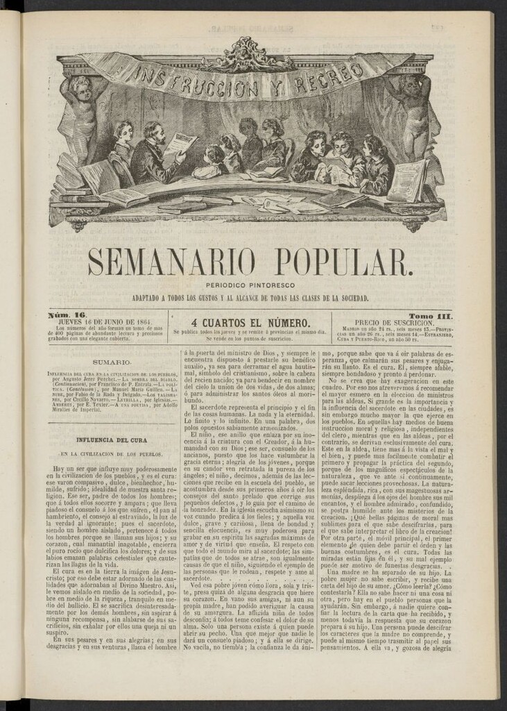 Miniatura de Semanario popular: periódico pintoresco del 16 de junio de 1864, nº 16