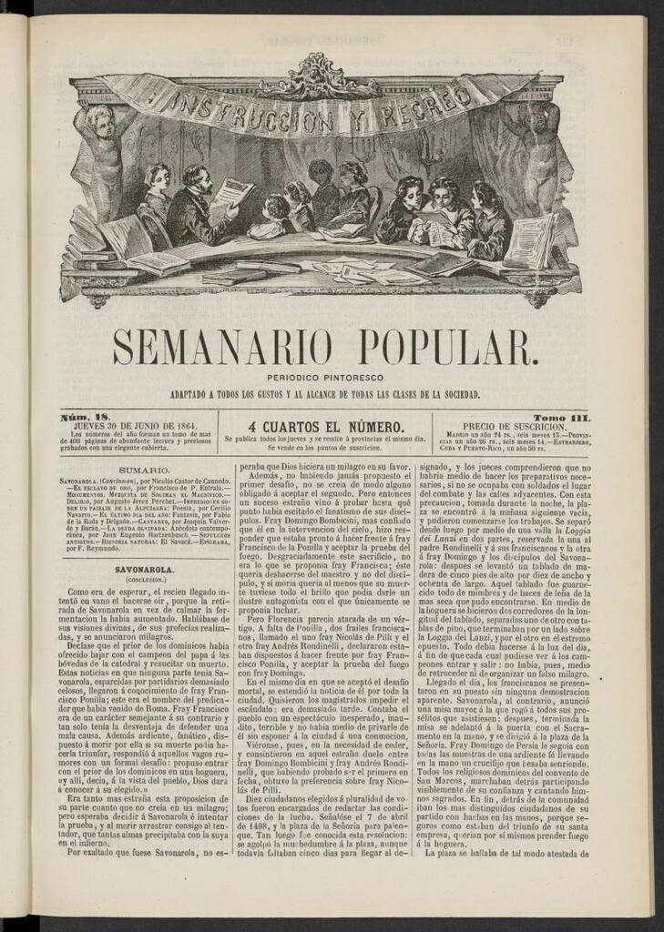 Miniatura de Semanario popular: periódico pintoresco del 30 de junio de 1864, nº 18