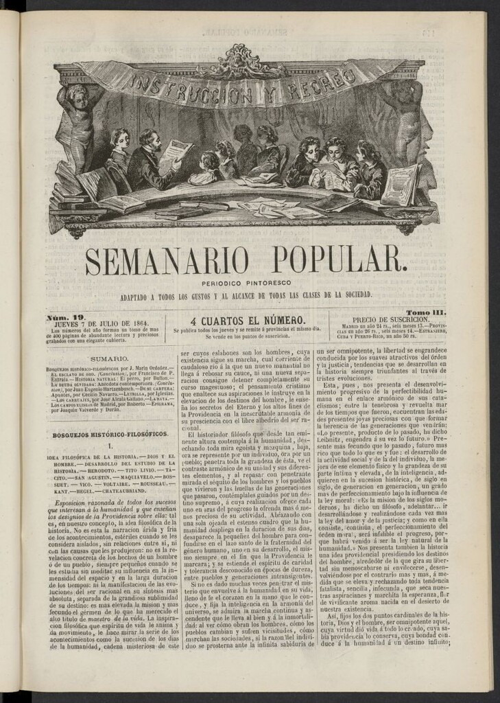 Miniatura de Semanario popular: periódico pintoresco del 7 de julio de 1864, nº 19
