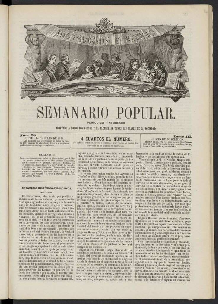 Miniatura de Semanario popular: periódico pintoresco del 14 de julio de 1864, nº 20